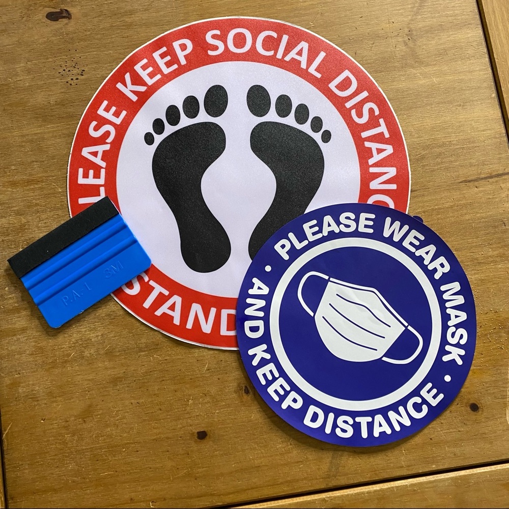 Vinyl Floor Decals for Social Distancing and Masks Requirements - Set of 7 total